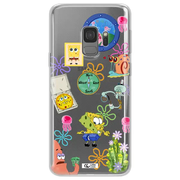 a collection of cartoon characters Samsung S9 Clear TPU Case