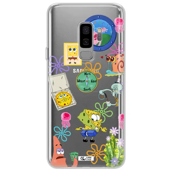 a collection of cartoon characters Samsung S9 Plus Clear TPU Case