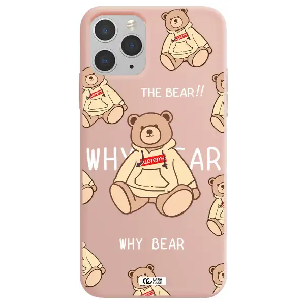 a pattern of a teddy bear Apple iPhone 11 pro max Silicone pastel pink Case