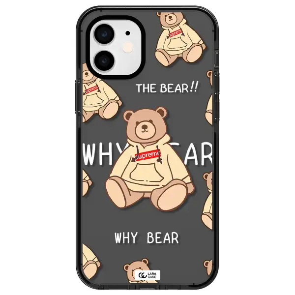 a pattern of a teddy bear Apple iPhone 12 impact Smoke Black Case