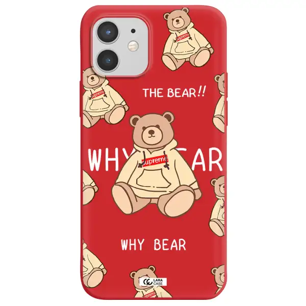 a pattern of a teddy bear Apple iPhone 12 mini Silicone Imperial Red Case
