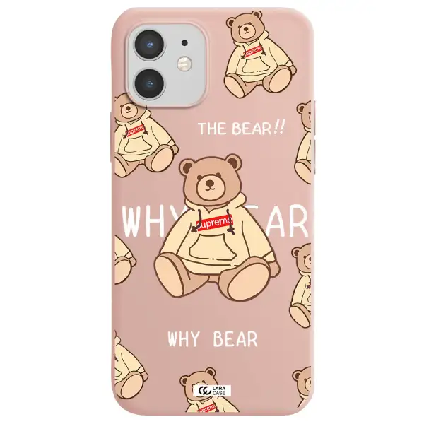 a pattern of a teddy bear Apple iPhone 12 mini Silicone pastel pink Case
