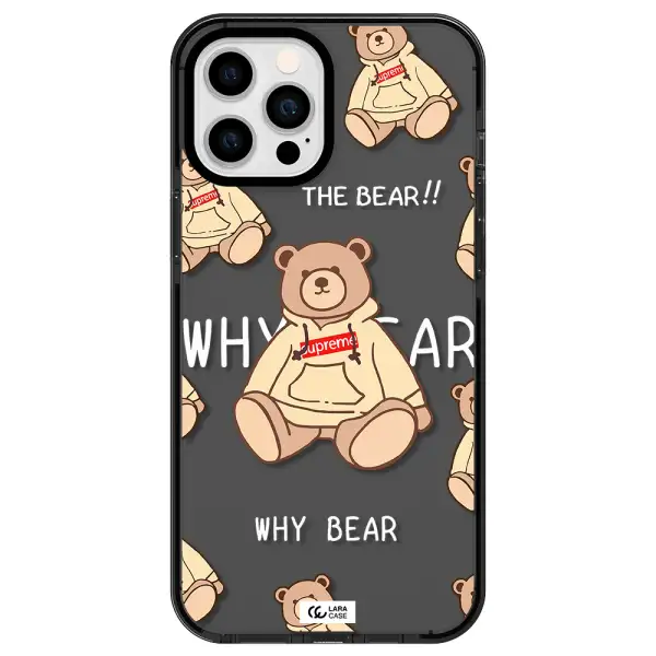 a pattern of a teddy bear Apple iPhone 12 pro max impact Smoke Black Case