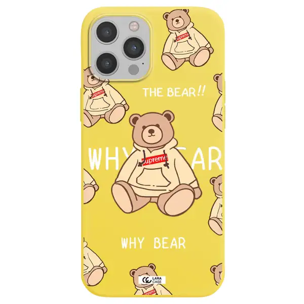 a pattern of a teddy bear Apple iPhone 12 pro max Silicone canary yellow Case