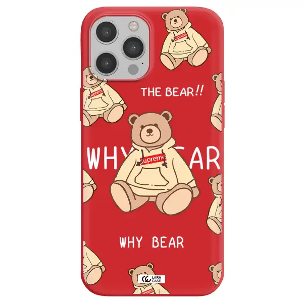 a pattern of a teddy bear Apple iPhone 12 pro Silicone Imperial Red Case