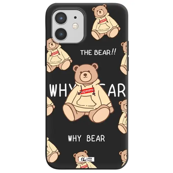 a pattern of a teddy bear Apple iPhone 12 Silicone black Case