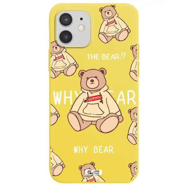a pattern of a teddy bear Apple iPhone 12 Silicone canary yellow Case