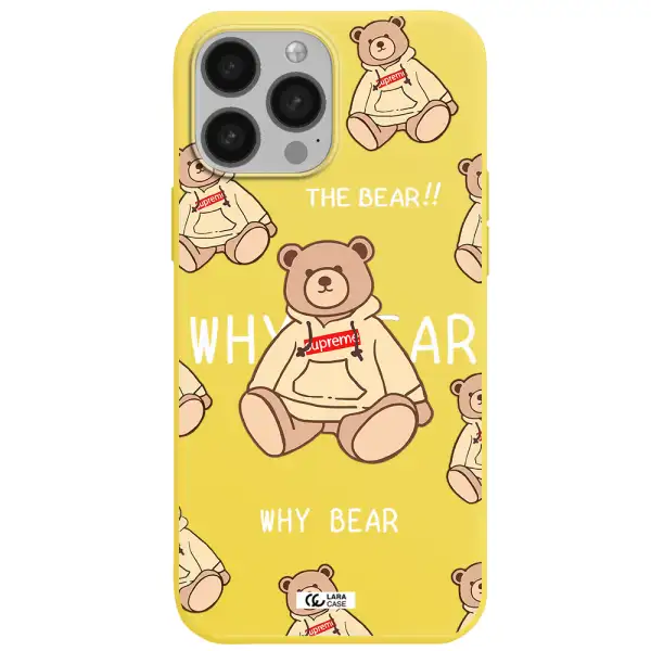a pattern of a teddy bear Apple iPhone 13 Pro Max Silicone canary yellow Case