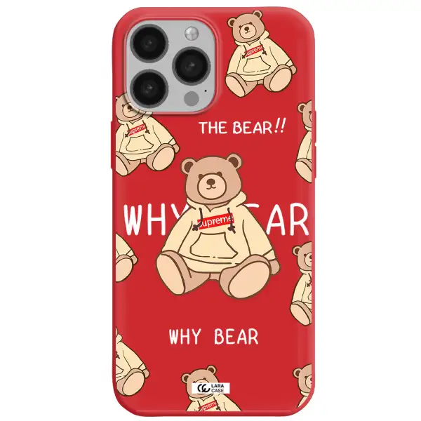 a pattern of a teddy bear Apple iPhone 13 Pro Silicone Imperial Red Case