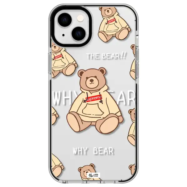 a pattern of a teddy bear Apple iPhone 14 plus impact black border Case