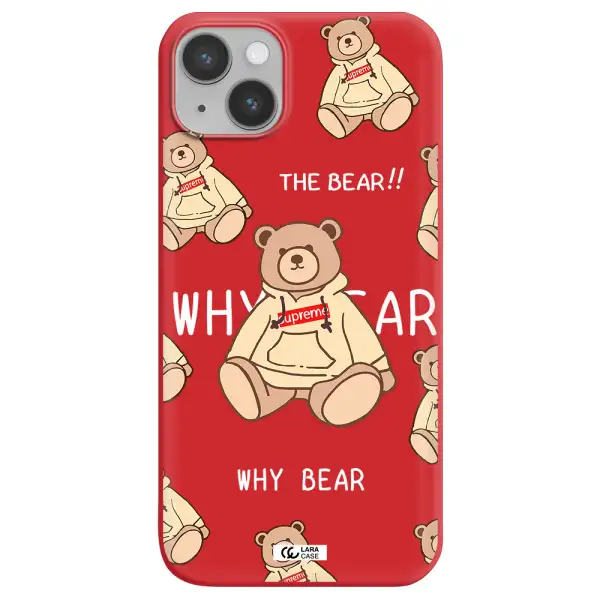 a pattern of a teddy bear Apple iPhone 14 plus Silicone Imperial Red Case