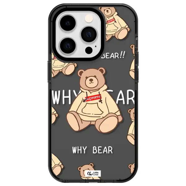 a pattern of a teddy bear Apple iPhone 14 pro impact Smoke Black Case