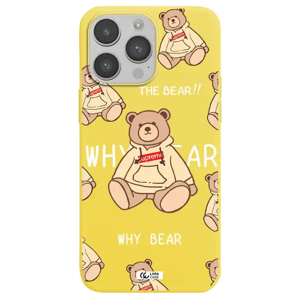 a pattern of a teddy bear Apple iPhone 14 pro max Silicone canary yellow Case