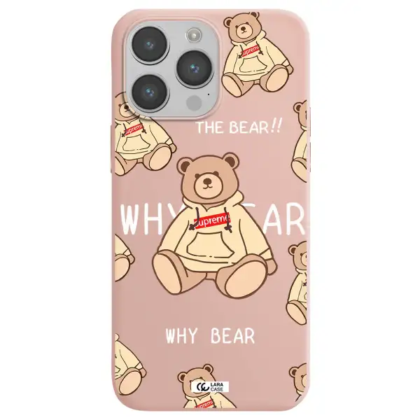 a pattern of a teddy bear Apple iPhone 14 pro max Silicone pastel pink Case