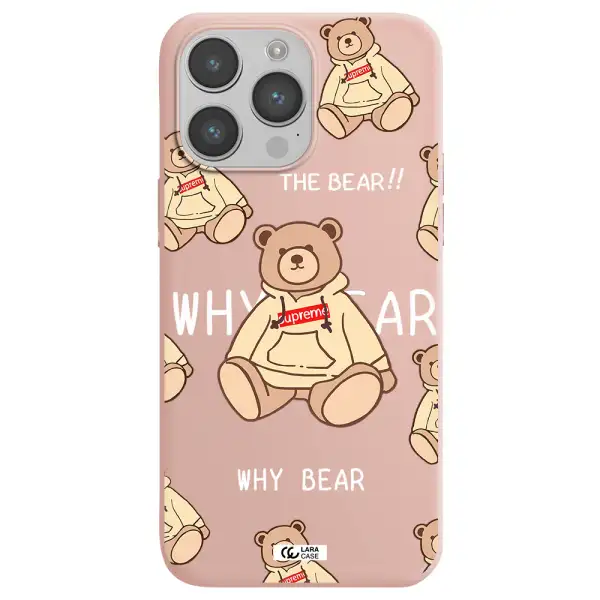 a pattern of a teddy bear Apple iPhone 14 pro Silicone pastel pink Case