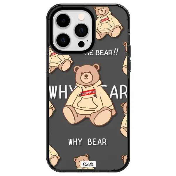 a pattern of a teddy bear Apple iPhone 15 Pro impact Smoke Black Case
