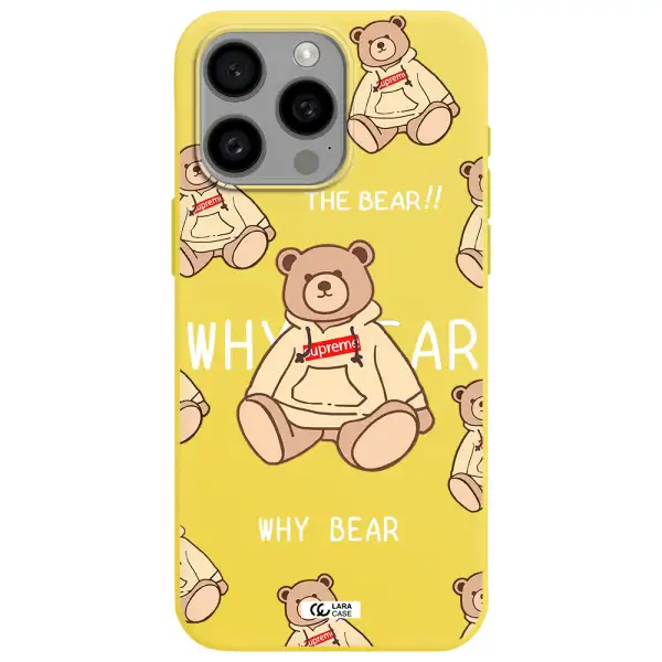 a pattern of a teddy bear Apple Iphone 15 Pro max Silicone canary yellow Case