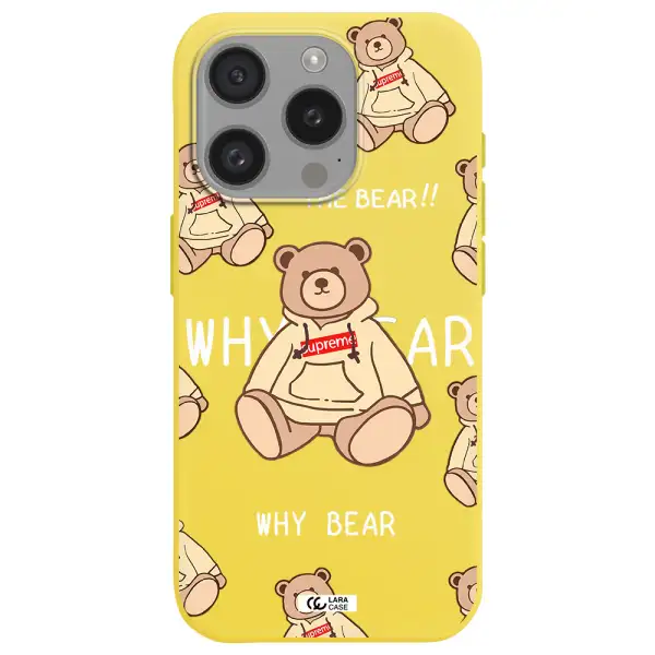 A Pattern Of A Teddy Bear Apple Iphone 15 Pro Silicone Canary Yellow Case