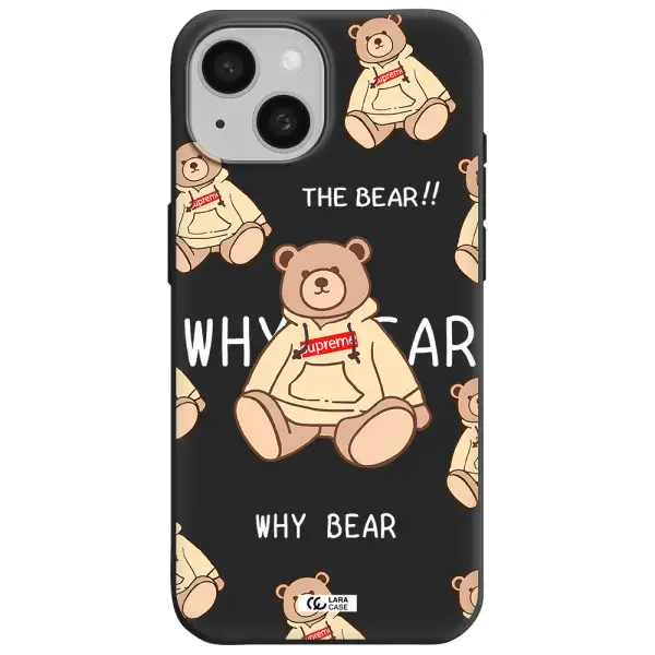a pattern of a teddy bear Apple iPhone 15 Silicone black Case