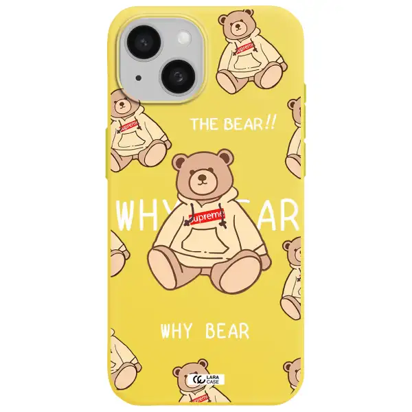 a pattern of a teddy bear Apple iPhone 15 Silicone canary yellow Case