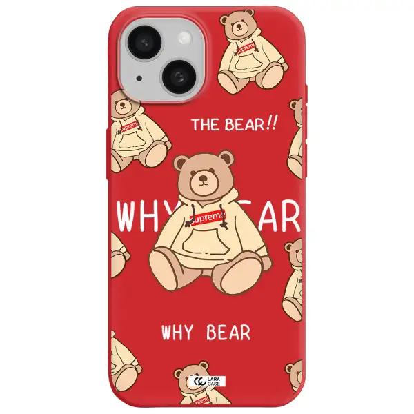 A Pattern Of A Teddy Bear Apple Iphone 15 Silicone Imperial Red Case