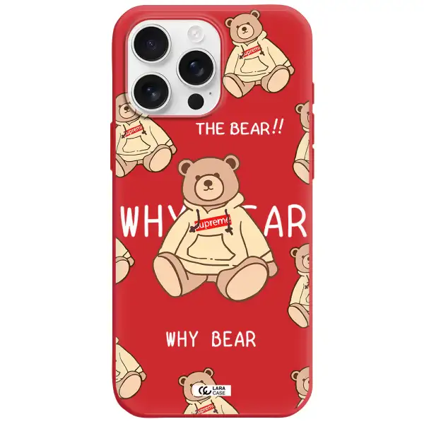 A Pattern Of A Teddy Bear Apple Iphone 16 Pro Max Silicone Imperial Red Case