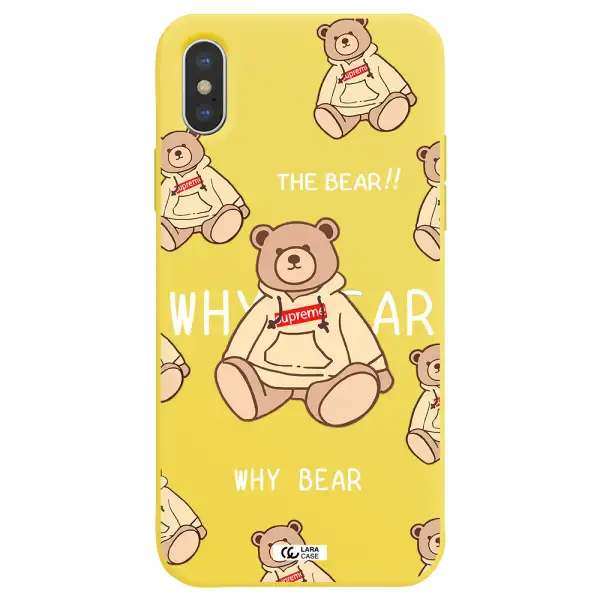 a pattern of a teddy bear Apple iPhone XS Silicone canary yellow Case
