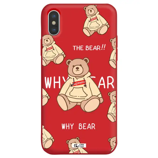 a pattern of a teddy bear Apple iPhone XS Silicone Imperial Red Case