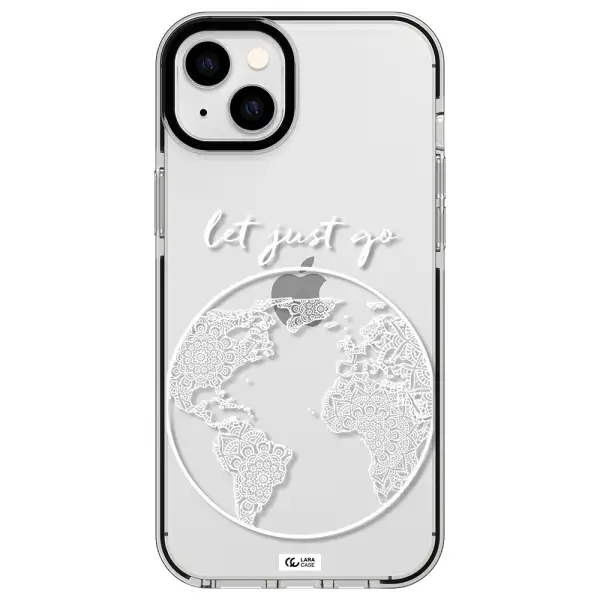 a white background with a circle Apple iPhone 14 plus impact black border Case