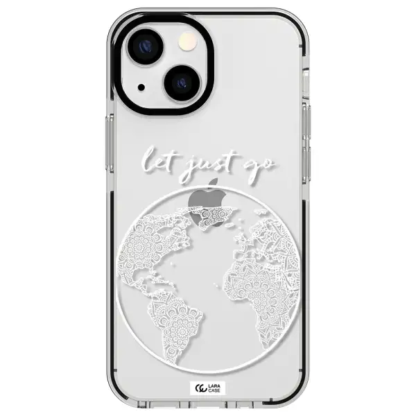 a white background with a circle Apple iPhone 15 impact black border Case