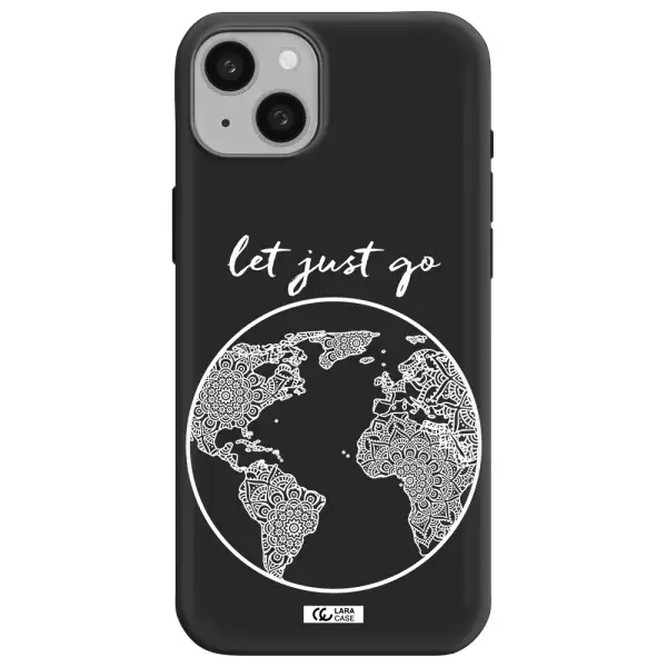 a white background with a circle Apple iphone 15 plus Silicone black Case