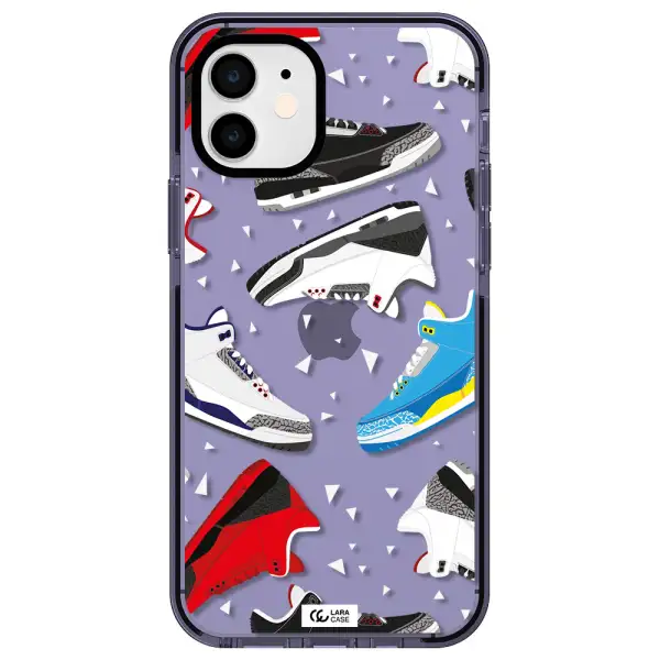 a pattern of different colored shoes Apple iPhone 11 impact Lilac Case