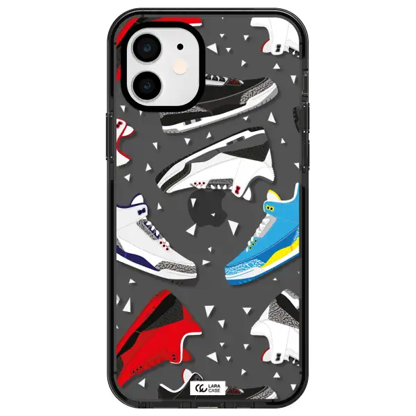 a pattern of different colored shoes Apple iPhone 11 impact Smoke Black Case