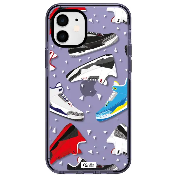 a pattern of different colored shoes Apple iPhone 12 impact Lilac Case