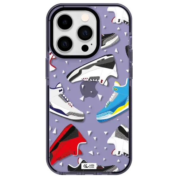 a pattern of different colored shoes Apple iPhone 14 pro impact Lilac Case