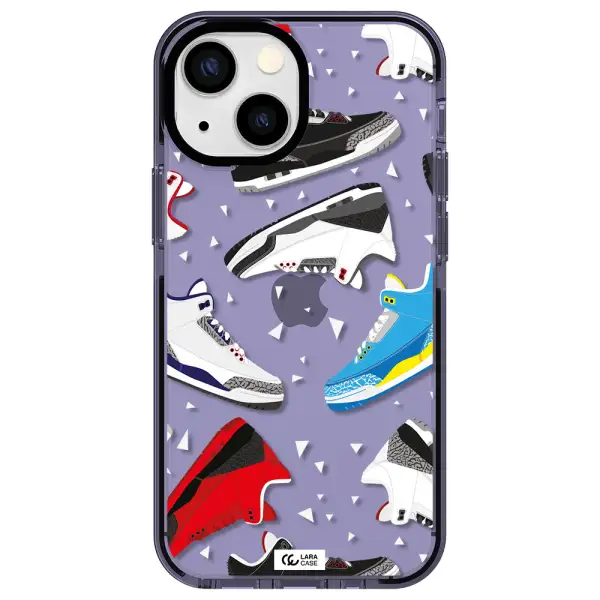 a pattern of different colored shoes Apple iPhone 15 impact Lilac Case