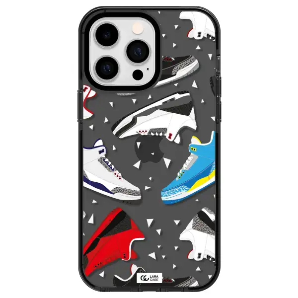 a pattern of different colored shoes Apple iPhone 15 Pro Max impact Smoke Black Case
