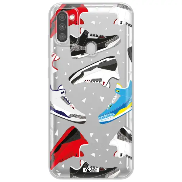 a pattern of different colored shoes Samsung M11 Clear TPU Case