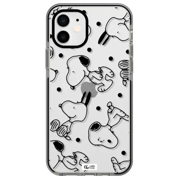 a pattern of cartoon characters Apple iPhone 12 impact black border Case