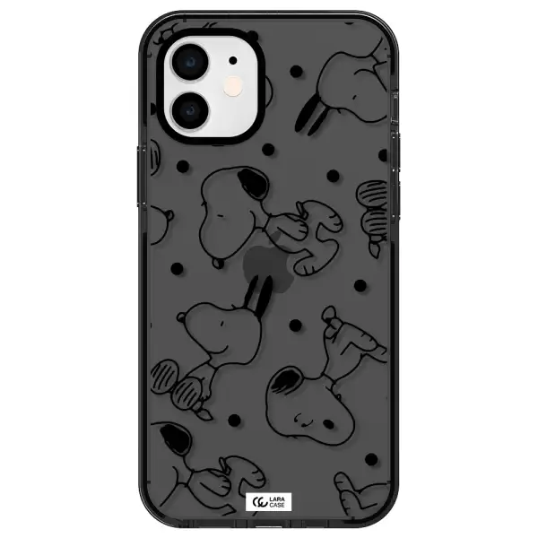 a pattern of cartoon characters Apple iPhone 12 impact Smoke Black Case