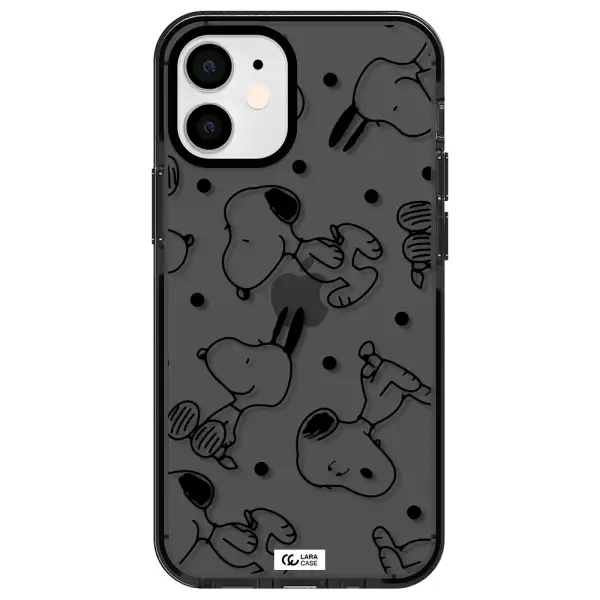 a pattern of cartoon characters Apple iPhone 12 mini impact Smoke Black Case