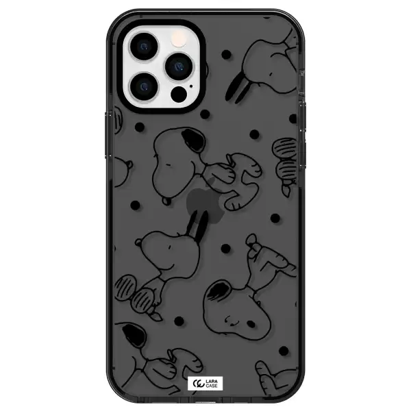 a pattern of cartoon characters Apple iPhone 12 pro impact Smoke Black Case
