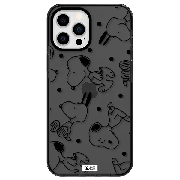 a pattern of cartoon characters Apple iPhone 12 pro max impact Smoke Black Case