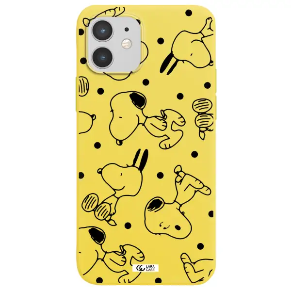a pattern of cartoon characters Apple iPhone 12 Silicone canary yellow Case