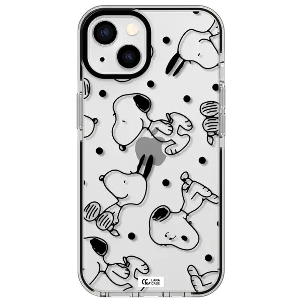 a pattern of cartoon characters Apple iPhone 13 impact black border Case
