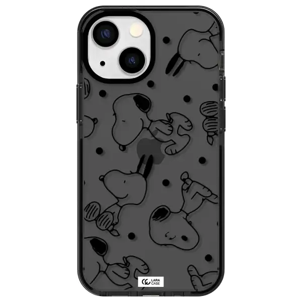 a pattern of cartoon characters Apple iPhone 13 mini impact Smoke Black Case