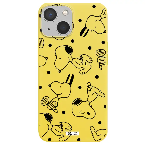 a pattern of cartoon characters Apple iPhone 13 mini Silicone canary yellow Case