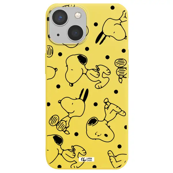 a pattern of cartoon characters Apple iPhone 13 Silicone canary yellow Case