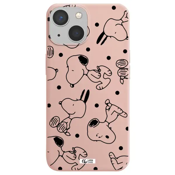 a pattern of cartoon characters Apple iPhone 13 Silicone pastel pink Case