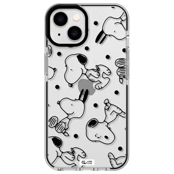 a pattern of cartoon characters Apple iPhone 14 impact black border Case